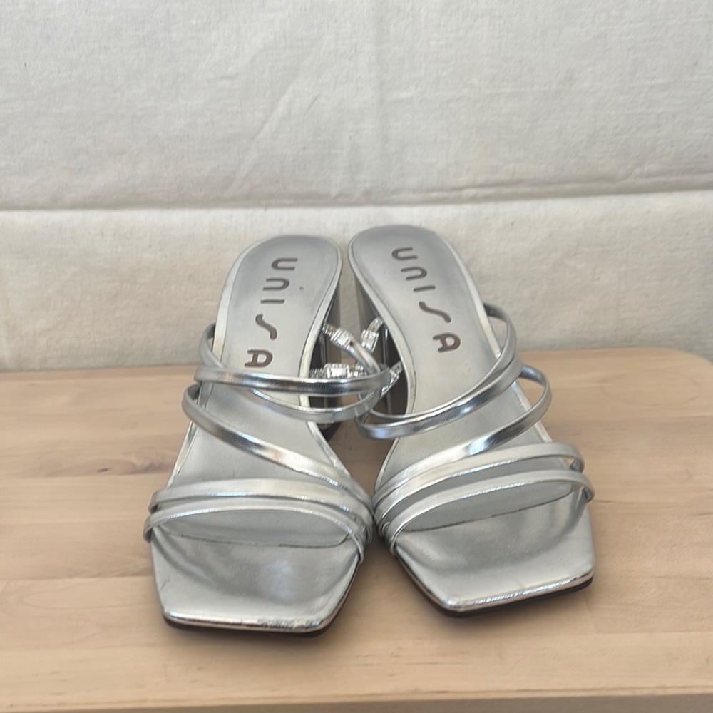Silver Strappy Mules Sandals
